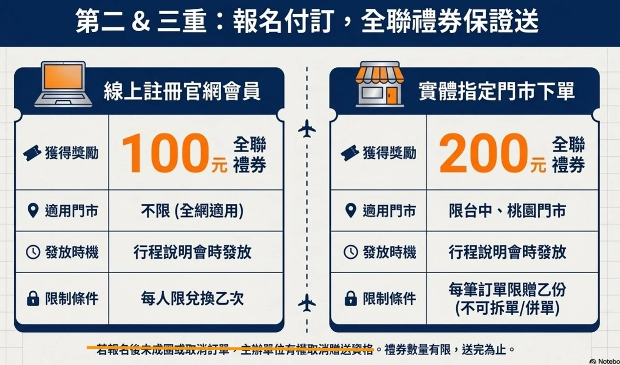 線上註冊官網會員與指定門市報名之全聯禮券加碼說明